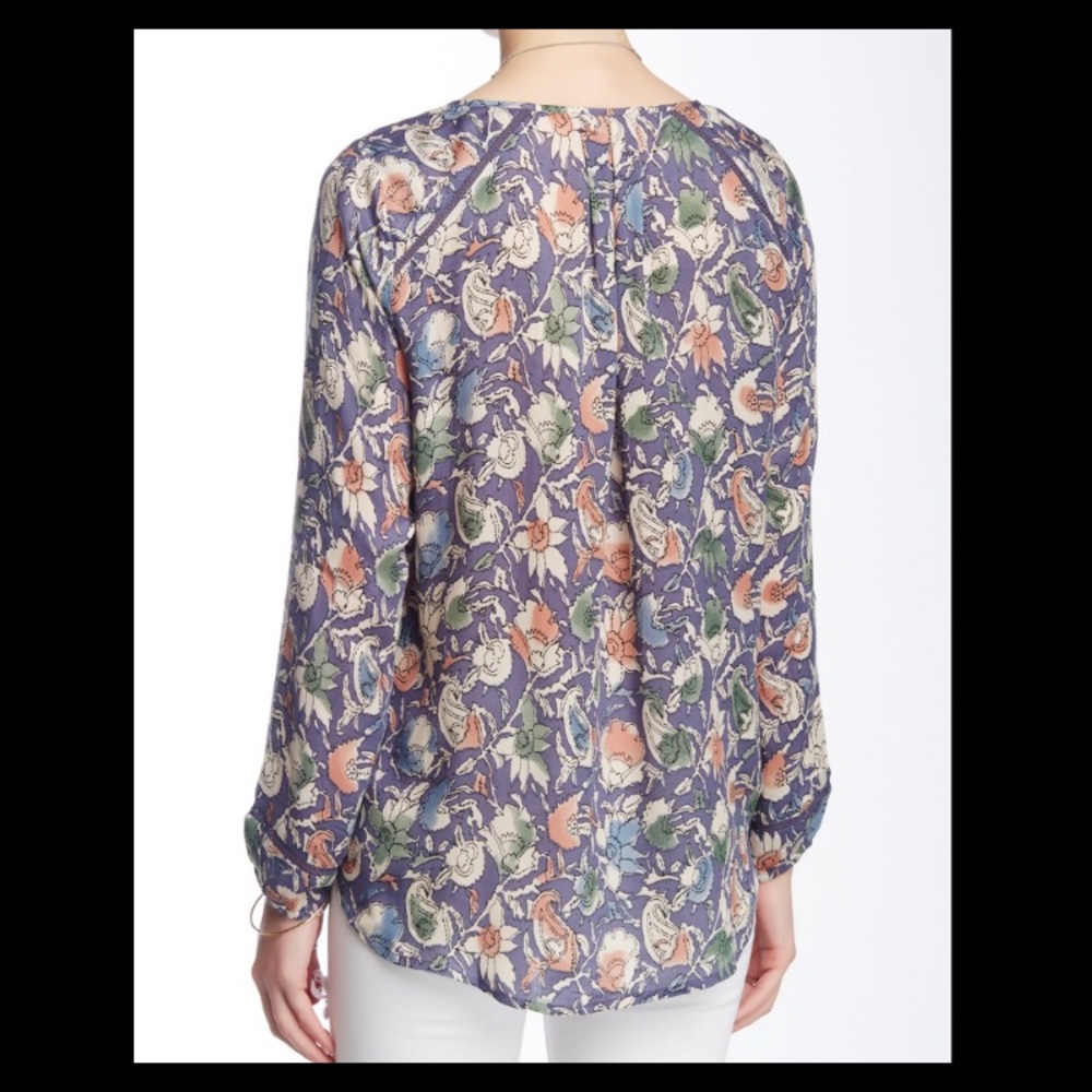 Lucky Brand Blue Painted Boho Floral Blouse Size Small - Picture 2 of 12
